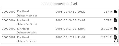 Megrendel�sek list�ja